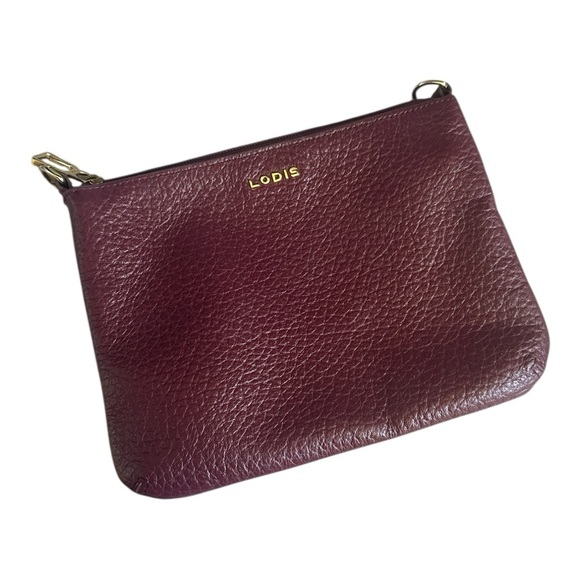 Lodis Wristlet Zip Pouch Burgundy Pebbled Leather Small Bag - Picture 1 of 6